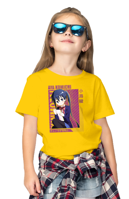 Children's t-shirt with prints Kiniro Mosaic Aya Komichi. Anime, aya komichi, gold mosaic, kiniro mosaic, kinmoza, manga. 2070702