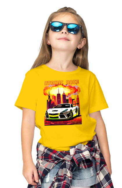 Футболка дитяча з принтом "Атомна гонка". Авто, автомобіль, атомні перегони, гонки, гоночні машини, спортивна машина, спорткар. 2070702