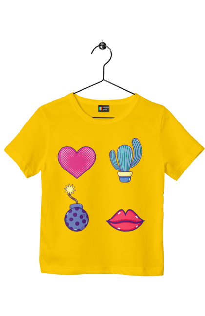 Футболка дитяча з принтом "Серце, Кактус, Бомба, Губи". Бомба, губи, кактус, серце. 2070702