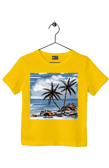 Футболка дитяча з принтом "Пальми І Небо". Море, небо, пальми, хмари. 2070702