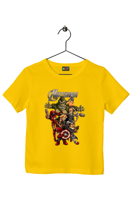 Children's t-shirt with prints Nintendo heroes. Animal crossing, donkey kong, game characters, kirby, legend of zelda, luigi, mario, nintendo, pokemon, princess stove. 2070702