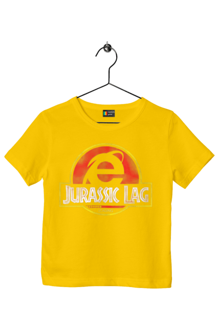 Children's t-shirt with prints Jurassic lag. Antiquity, browser, ie, internet explorer, jurassic park, lag, microsoft, not, windows. 2070702