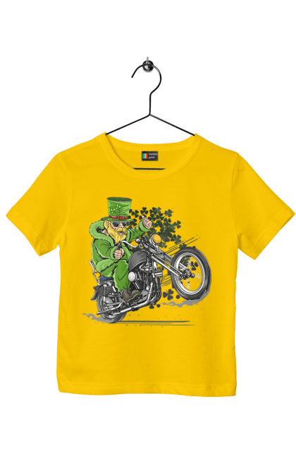 Футболка дитяча з принтом "Патрік На Мотоциклі". Мотоцикл, патрик, свято. 2070702