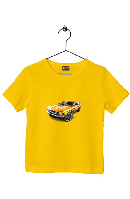 Футболка дитяча з принтом "Форд мустанг". Американська легенда, жовтий мустанг, культове авто, мустанг, потужне авто, форд мустанг, шелбі. 2070702