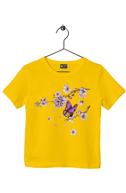 Футболка дитяча з принтом "Метелик І Сакура". Весна, дерево, метелик, сакура. 2070702