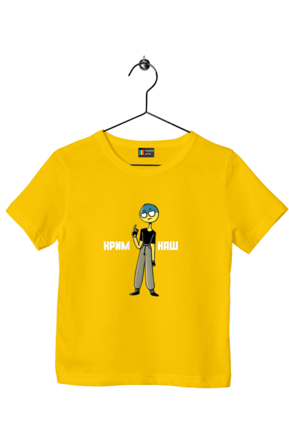 Футболка дитяча з принтом "Крим Наш". Війна, зсу, патріотизм, патріотичні малюнки, патріотичні написи. 2070702