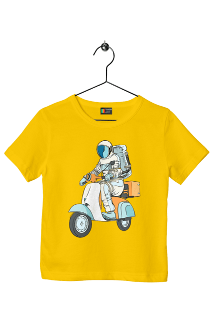 Футболка дитяча з принтом "Космонавт на мотоциклі". Космонавт, космос, мотоцикл. 2070702