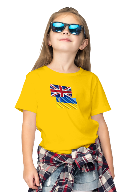 Children's t-shirt with prints Flag United Kingdom, Flag Ukraine, Support Ukraine. Flag united, flag united kingdom, global peace, great britain, kiev, national colors, national team, peace for ukraine, proud grandpa, support ukraine, ukraine, ukraine flag, ukraine war, united kingdom, war, zelensky. 2070702