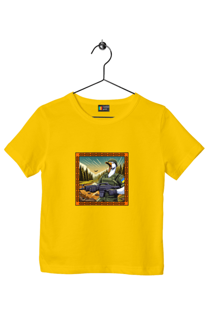 Футболка дитяча з принтом "Гусячий десант". Біологічна зброя, бойові гуси, військовий гусак, гусячий десант, зброєні сили, прапор, символіка, україна. 2070702