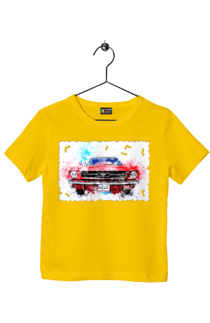 Children's t-shirt with prints Mustang car. Car, donations, help, horse, mustang, mustang car, paypal, road, ukraine, wheel. 2070702