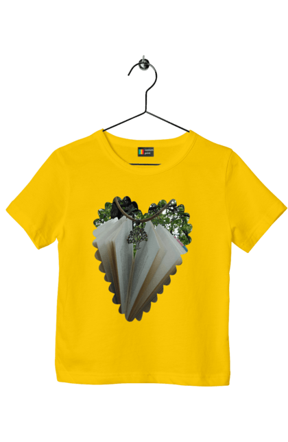 Children's t-shirt with prints Book valentine. Books, decoration, heart, heart shape, love, nature, reading, wood. 2070702