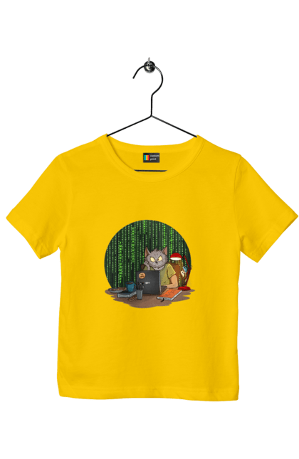 Футболка дитяча з принтом "Кіт програміст". Angular, c, css, html, it, javascript, jquery, php, python, react, svelt, vue, айтишник, айті, гумор, код, кодувати, прогер, програміст, програмісти, ти ж, ти ж програміст, тиж програміст. 2070702