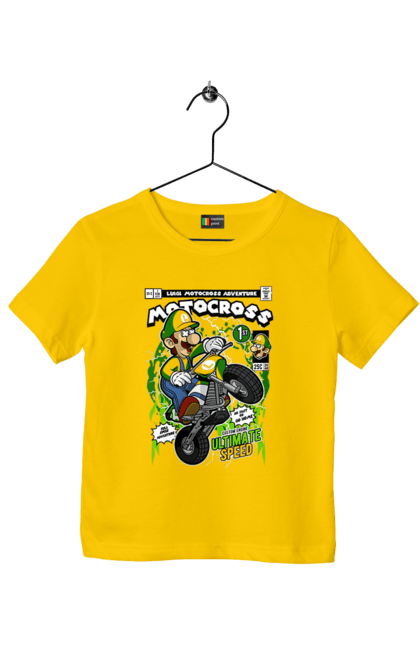 Футболка дитяча з принтом "Luigi Motocross". Nintendo, playstaion, автомобіль, гра, зелений маріо, луїджі, маріо. Funkotee