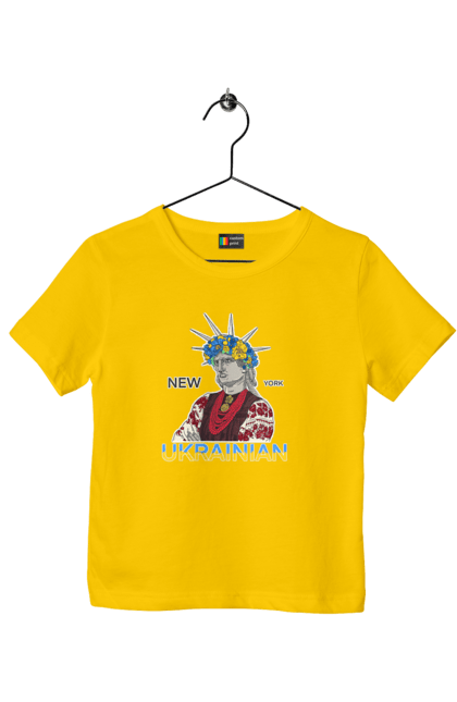 Children's t-shirt with prints UA & NY. Embroidered shirt, new york, statue of liberty, ukraine, wreath. 2070702