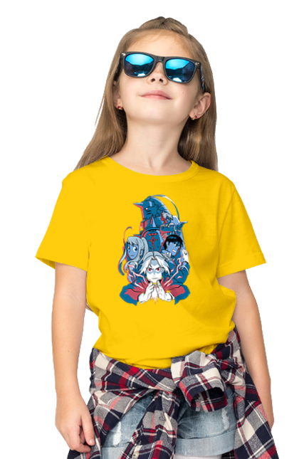 Children's t-shirt with prints Fullmetal Alchemist. Adventures, alphonse elric, anime, edward elric, fullmetal alchemist, light novel, manga, steampunk. 2070702