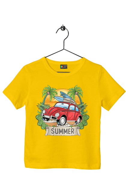 Футболка дитяча з принтом "Літо, Машина І Пальми". Відпочинок, літо, машина, пальми. 2070702