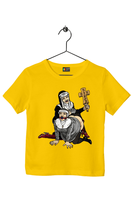 Футболка дитяча з принтом "Монашки БДСМ". Бдсм, крута, модна, молодіжна, плескає по дупі, рок, рольові ігри, черниці бдсм, черницю, черниця. 2070702