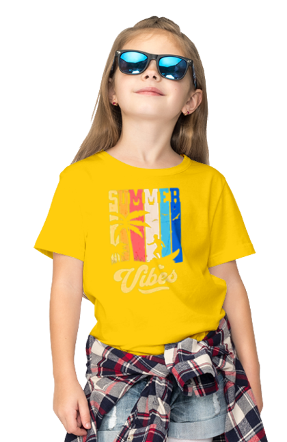 Children's t-shirt with prints Summer Vibes Beach. Beach, sea, summer, surfing, tropics, vacation. 2070702