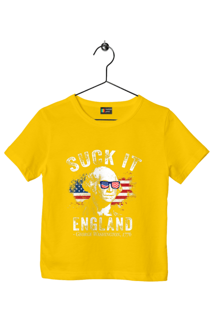 Футболка дитяча з принтом "Suck It, England". George washington, американський дух, англія, джордж вашингтон, мем, незалежність, патріотизм, сарказм, сша. 2070702