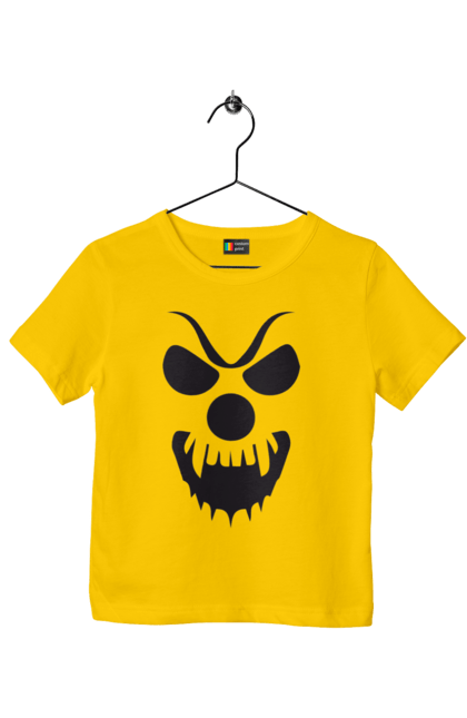 Children's t-shirt with prints Halloween pumpkin face. Costume, halloween, holiday, october, october 31, pumpkin, scary, sweets, trick or treat. 2070702