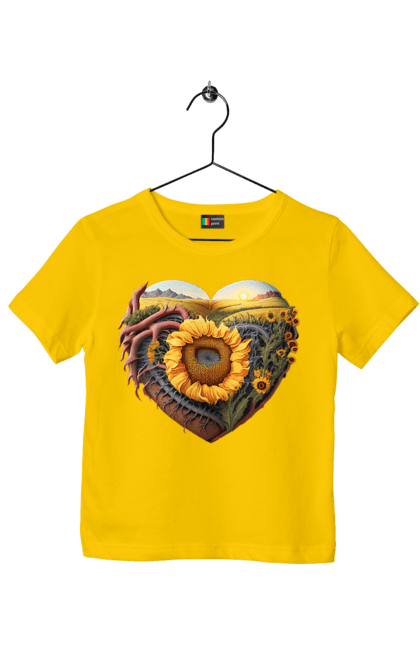 Children's t-shirt with prints Символи України. Field, sky, sunflower, symbols of ukraine, ukraine, wheat. 2070702