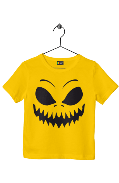 Children's t-shirt with prints Halloween pumpkin face. Costume, halloween, holiday, october, october 31, pumpkin, scary, sweets, trick or treat. 2070702