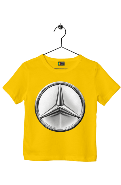 Футболка дитяча з принтом "Mercedes Benz Лого Металік". Авто, автомобіль, логотип мерседес, машини, мерс, мерседес. 2070702