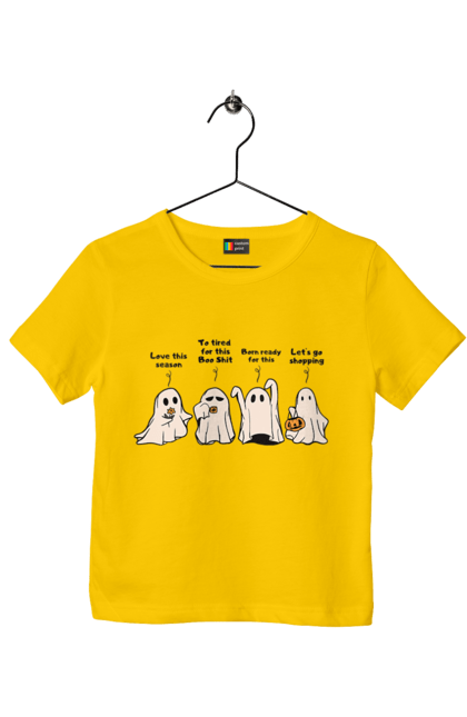 Children's t-shirt with prints Halloween Ghost. Costume, ghost, halloween, holiday, october, october 31, scary, sweets, trick or treat. 2070702