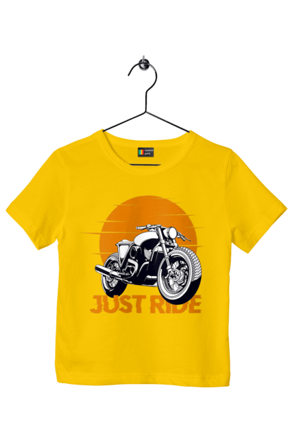 Children's t-shirt with prints Motorcycle, Just Go. Motorbike, riding, road. 2070702