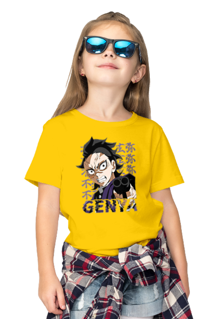 Children's t-shirt with prints Demon Slayer Genya Shinazugawa. Anime, demon slayer, genya, genya shinazugawa, kimetsu no yaiba, manga, аниме, истребитель демонов, манга. 2070702