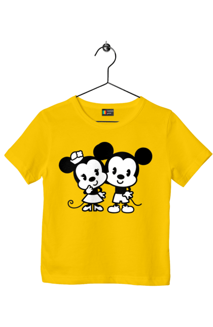 Children's t-shirt with prints Mickey Mouse and Minnie Mouse. Cartoon, disney, mickey, mickey mouse, minnie mouse. 2070702