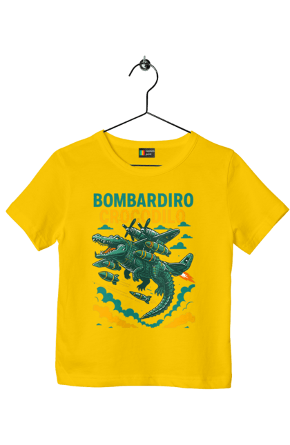 Футболка дитяча з принтом "Bombardino Crocodilo". Bombardino, bombardino crocodilo, crocodilo, бомбардіно крокоділо, крокодил, крокодил літак, крокодил мем, мем, мем бомбардине крокодило. 2070702