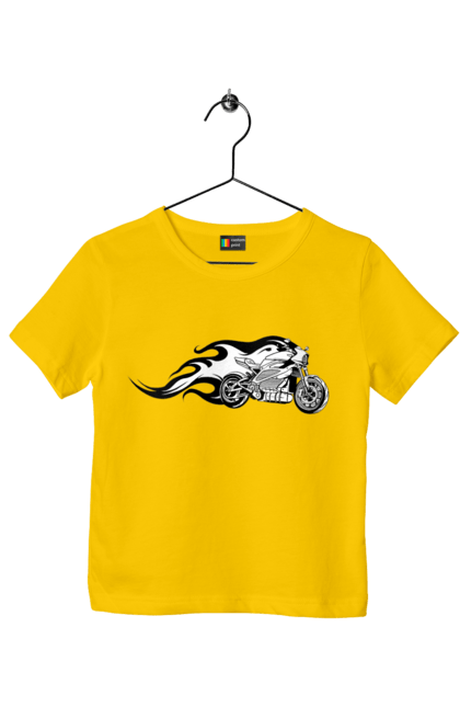 Футболка дитяча з принтом "Мотоцикл Вогонь". Мото, мотоцикл, огонь. 2070702