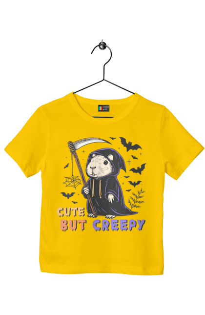 Children's t-shirt with prints Capybara Halloween. Animal, capybara, halloween, holiday, pumpkin, rodent. 2070702