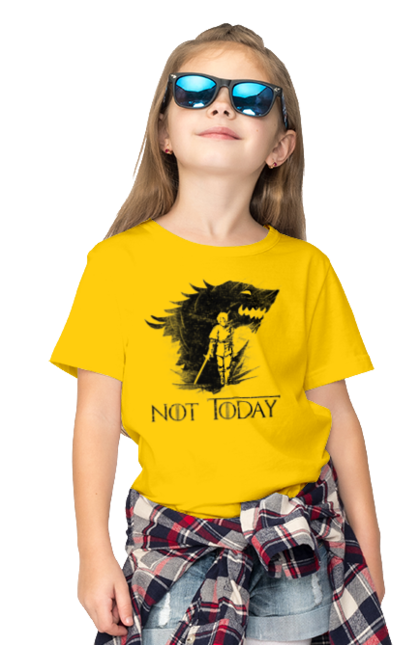 Children's t-shirt with prints Game of Thrones Arya. Arya, game, got, not today, stark, starks, thrones, tv show, wolf, wolves. 2070702