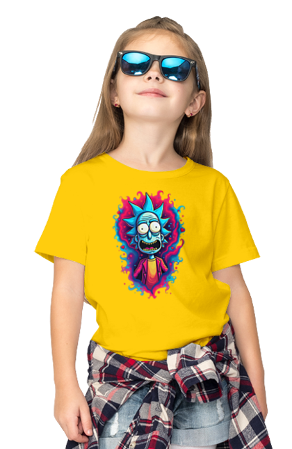 Children's t-shirt with prints Rick and Morty. Adventures, black humor, cartoon, rick, rick and morty, sci-fi, tragicomedy. 2070702