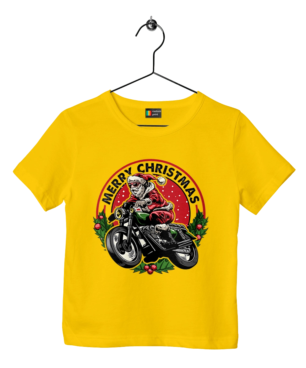 Merry Christmas, Santa Claus on a motorcycle