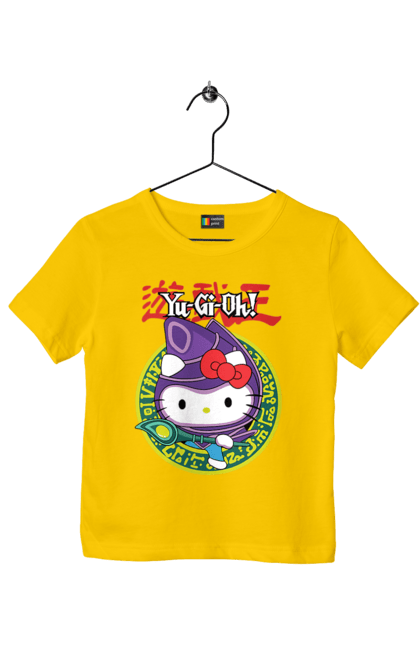 Children's t-shirt with prints Yu Gi Oh! Hello Kitty. Brand, cat, character, hello kitty, kitten, yu gi oh, yugio. 2070702