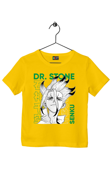 Футболка дитяча з принтом "Dr. Stone Сенку". Dr. stone, ishigami, senku, senku ishigami, аніме, доктор стоун, ісіґамі, ісіґамі сенку, манга, сенку. 2070702