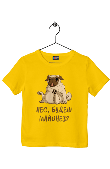 Футболка дитяча з принтом "Пес, будеш майонез". Лапа, майонез, мопс, пес, пес будеш майонез, собака. 2070702