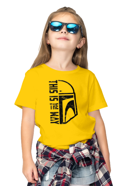 Children's t-shirt with prints This is the way. Baby yoda, cinema, disney, distressed, mandalorian, mandalorian helmet, movies, star wars, television series. 2070702