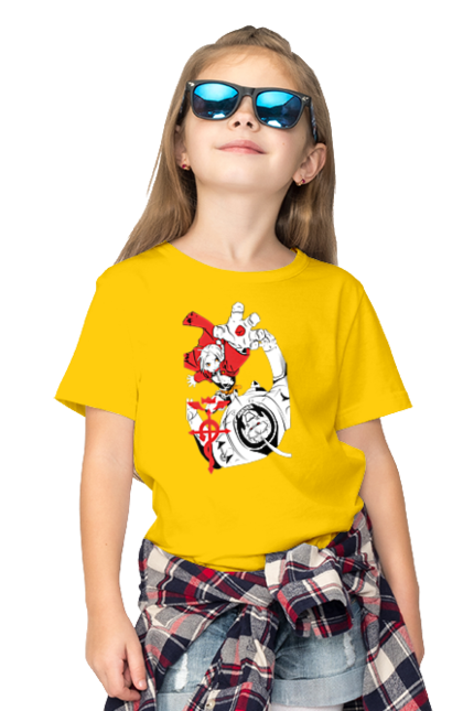 Children's t-shirt with prints Fullmetal Alchemist. Adventures, alphonse elric, anime, edward elric, fullmetal alchemist, light novel, manga, steampunk. 2070702