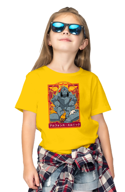 Children's t-shirt with prints Fullmetal Alchemist Al Elric. Adventures, al elric, alphonse, anime, comedy, fullmetal alchemist, manga, steampunk. 2070702