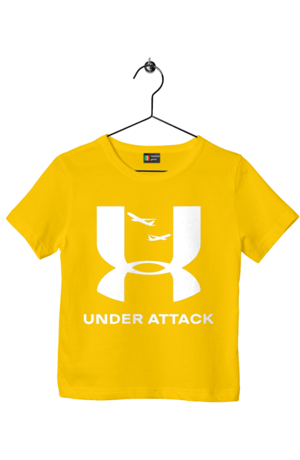 Футболка дитяча з принтом "Under Attack white". Андер армор, бренди, гумор, приколи, прикольні, ундер армор. 2070702