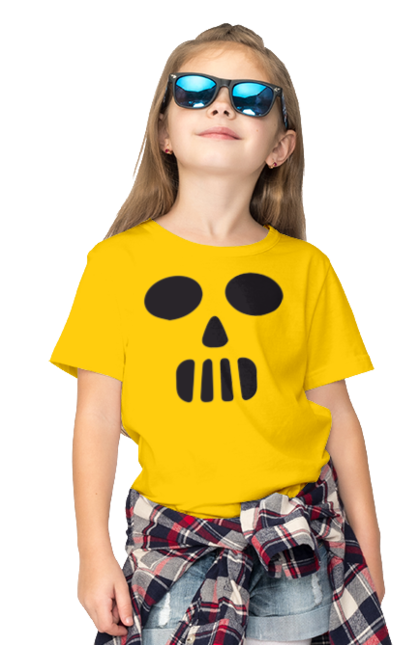 Children's t-shirt with prints Halloween pumpkin face. Costume, halloween, holiday, october, october 31, pumpkin, scary, sweets, trick or treat. 2070702