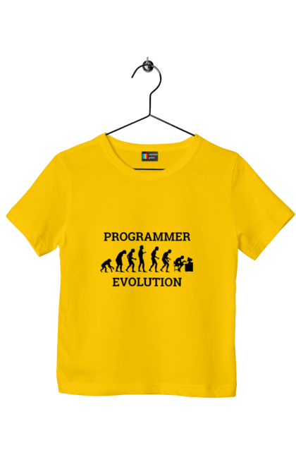 Футболка дитяча з принтом "Еволюція програміста". Angular, c, css, html, it, javascript, jquery, php, python, react, svelt, vue, айтишник, айті, гумор, код, кодувати, прогер, програміст, програмісти, ти ж, ти ж програміст, тиж програміст. 2070702