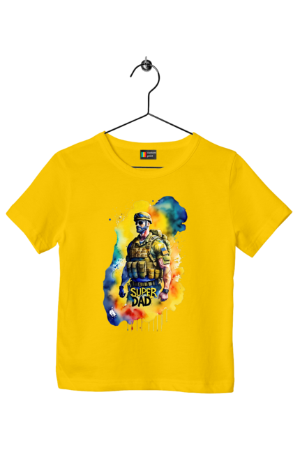 Футболка дитяча з принтом "Супер тато ЗСУ". День батька, день тата, зсу, люблю тата, супер, супер тато, супер тато зсу, тато, тато зсу, україна. 2070702