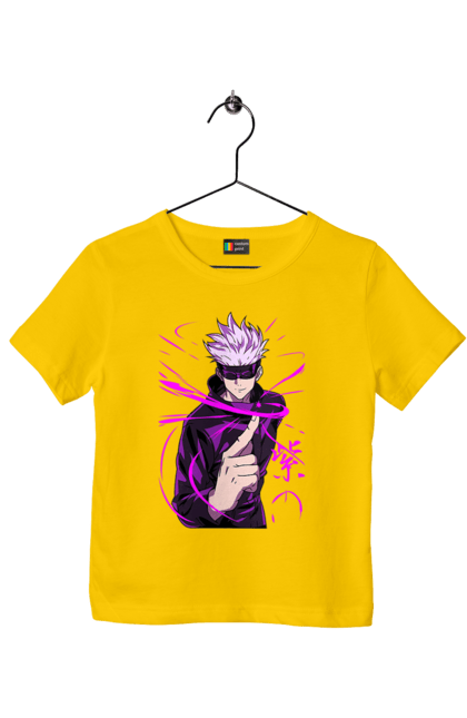 Children's t-shirt with prints Jujutsu Kaisen Gojo. Anime, dark fantasy, gojo, jujutsu kaisen, magic battle, manga, mystic. 2070702