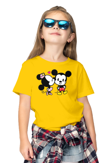 Children's t-shirt with prints Mickey Mouse and Minnie Mouse. Cartoon, disney, mickey, mickey mouse, minnie mouse. 2070702