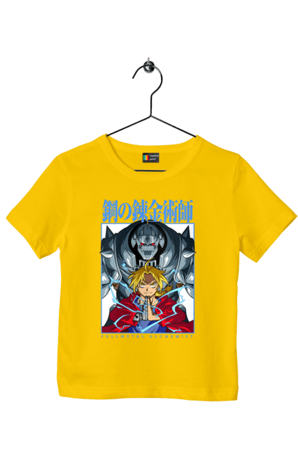 Children's t-shirt with prints METAL. Adventures, alphonse elric, anime, edward elric, fullmetal alchemist, light novel, manga, steampunk. 2070702